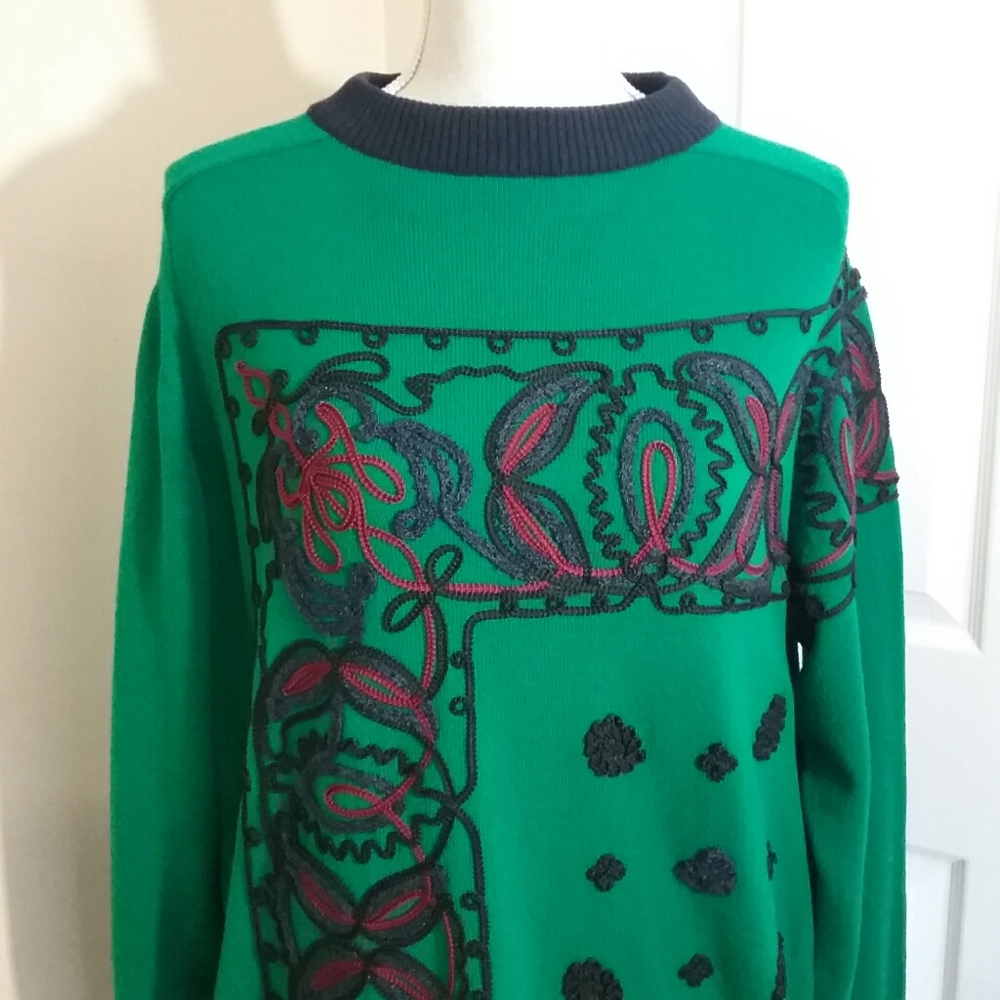 Sacai 100% Wool Embroidered Green Sweater Dress 3 - Picture 3 of 14